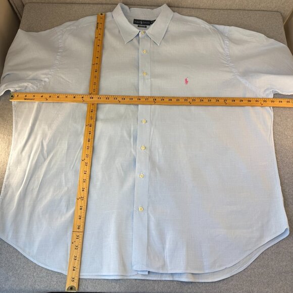 Ralph Lauren Mens 4XB Big Carolina Blue Button Front Shirt Collared Pink Pony SS - Picture 13 of 15